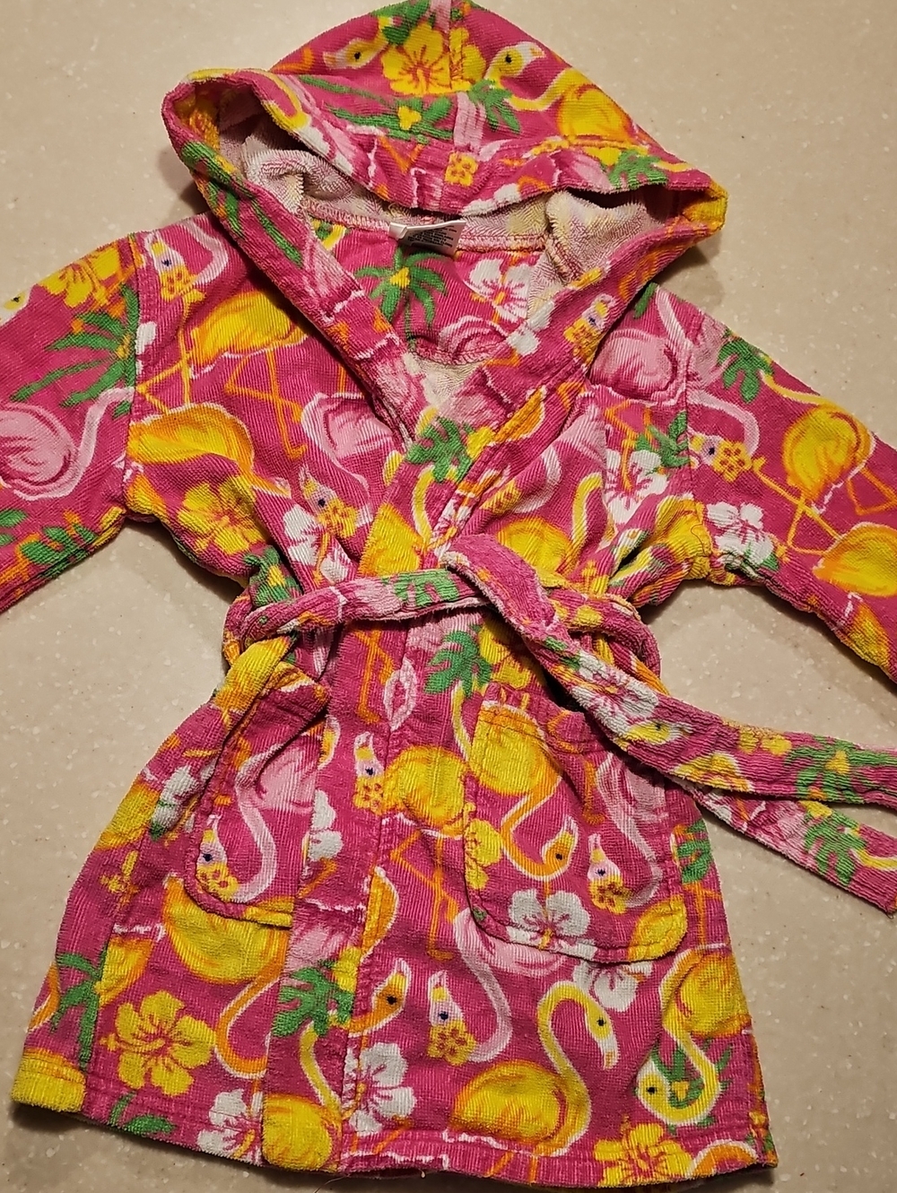 Komar Kids FLAMINGO  Hooded TERRY Swim  Or BATHROBE SZ 4 XS